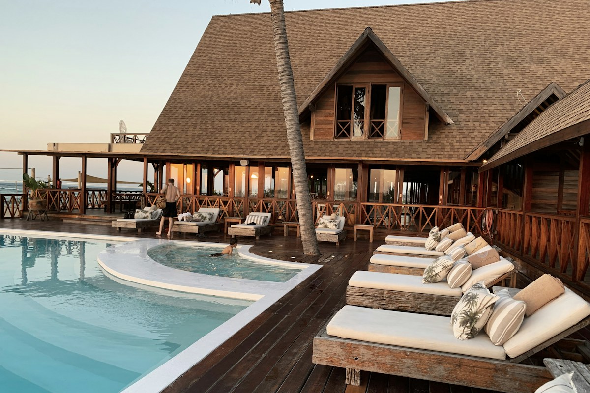 Sunlit pool and deck